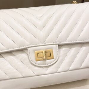 Chanel 2.55 225 Chevron Reissue Double Flap White Calfskin