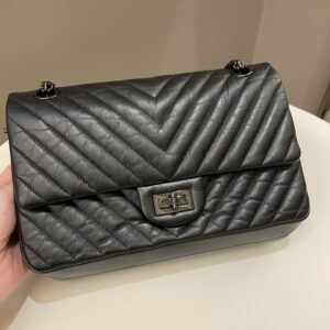 Chanel 2.55 225 So Black Chevron Reissue Double Flap Black Calfskin