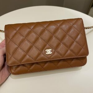 Chanel 23A Cc Quilted Wallet on Chain Tan Brown Caviar