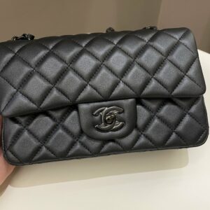 Chanel 23B Classic Quilted So Black Mini Rectangular Black Lambskin