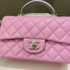 Chanel 23P Quilted Top Handle Mini Rectangular Candy Pink / Apple Green Lambskin