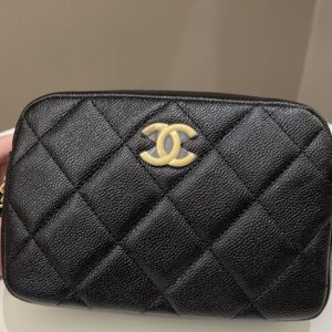 Chanel 22P Quilted Camera Sling Bag Black Caviar