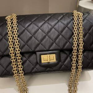 Chanel 2.55 225 Quilted Reissue Double Flap Black Aged Calfskin