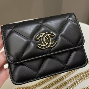 Chanel 22P Pending Belt Clutch Chain Black Lambskin