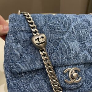 Chanel 23P Camellia Sweet Heart Mini Flap Blue Denim