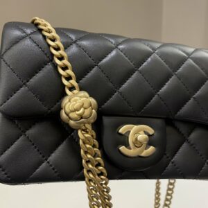 Chanel 23S Camilla Crush Quilted Mini Rectangular Black Stiff Lambskin