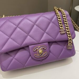 Chanel 22P Pending CC Flap Bag Purple Lambskin Enamel