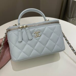 Chanel 21K Top Handle Vanity Rectangular Baby Blue Lambskin