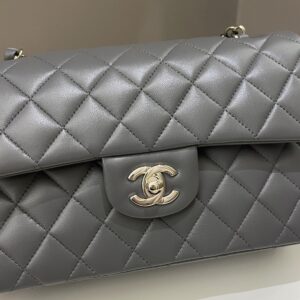 Chanel 22A Classic Quilted Small Double Flap Dark Grey Lambskin