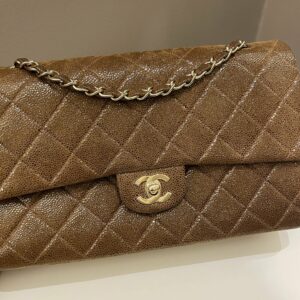 Chanel New Classic Quilted Double Flap Brown Suede Caviar