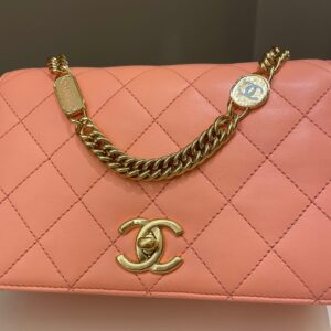 Chanel 23C Charm Chain Flap Bag Light Orange Stiff Lambskin
