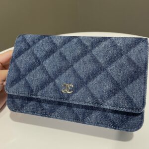 Chanel 22B Classic Quilted Wallet on Chain Blue Denim