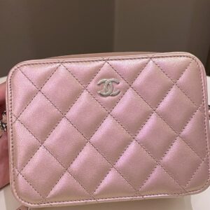 Chanel 21K Quilted Camera Sling Bag Iridescent Pink Calfskin