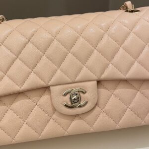 Chanel Classic Quilted Medium Double Flap Beige Peach Caviar