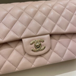 Chanel 21C Classic Quilted Medium Double Flap Rose Claire Beige Caviar