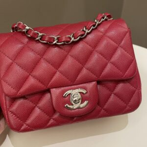 Chanel 18B Classic Quilted Mini Square Red Caviar