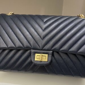 Chanel 2.55 227 Chevron Reissue Double Flap Dark Navy