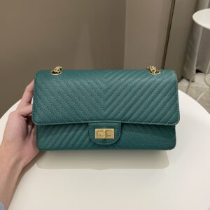 Chanel 2.55 225 Chevron Reissue Double Flap Emerald Calfskin