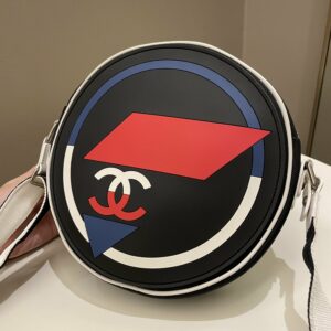 Chanel Airlines Round Crossbody Bag Black, Blue, Red, White Canvas and Rubber