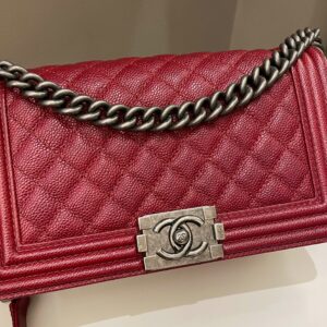 Chanel 14B Quilted Boy Old Medium Deep Red Rigid Caviar