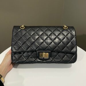 Chanel 2.55 227 Quilted Reissue Double Flap Black Aged Calfskin