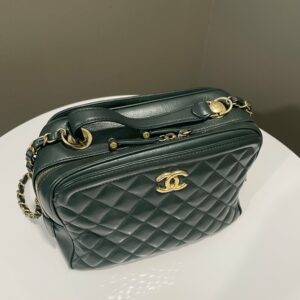 Chanel Bowling Vanity Handle Bag Forest Green Calfskin