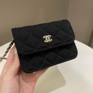 Chanel 23C Quilted VIP Clutch On Chain Black Jersey/ Red Interior