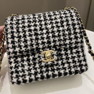 Chanel 22K Houndstooth Mini Square Black/ White Sequin Tweed