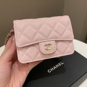 Chanel 22S Quilted Clutch On Chain Rose Claire Caviar