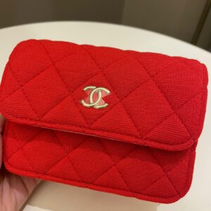 Chanel 23C Quilted VIP Clutch On Chain Red Pink Jersey