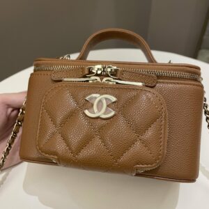 Chanel 23P Business Affinity Top Handle Vanity Rectangular Tan Caviar