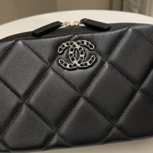 Chanel 19 Quilted Camera Sling Bag Black Lambskin
