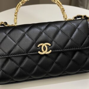 Chanel 22B Quilted Top Handle Flap Bag Black Lambskin
