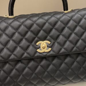 Chanel Classic Quilted Coco Lizard Handle Black Caviar