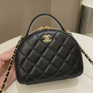 Chanel 23C Quilted Half Moon Vanity Black Lambskin