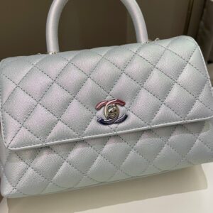 Chanel 21K Quilted Coco Handle Blue Iridescent Caviar