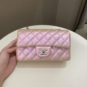 Chanel 21K Quilted Mini Rectangular Iridescent Pink Calfskin