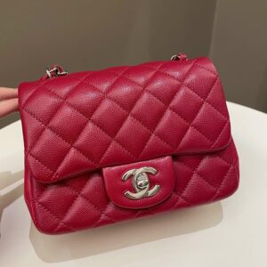 Chanel 18B Classic Quilted Mini Square Red Caviar
