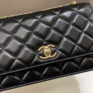 Chanel 23C Quilted Cc Wallet On Chain Black Glazed