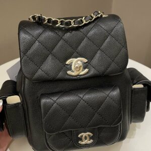 Chanel 23K Quilted Triple Duma Backpack Black Caviar