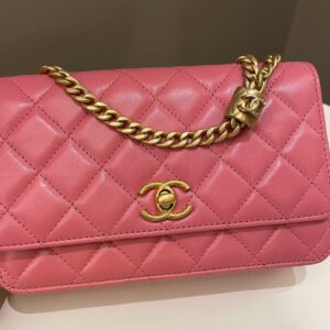 Chanel 23B Pearl Crush Wallet On Chain Pink Lambskin