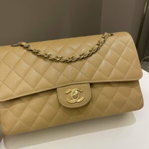 Chanel New Classic Quilted Medium Double Flap Dark Beige Caviar