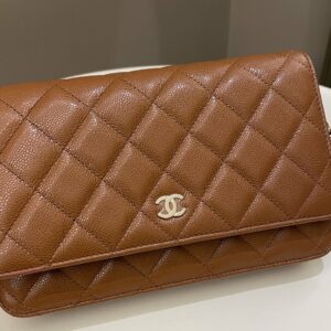 Chanel 23A Cc Quilted Wallet on Chain Tan Brown Caviar