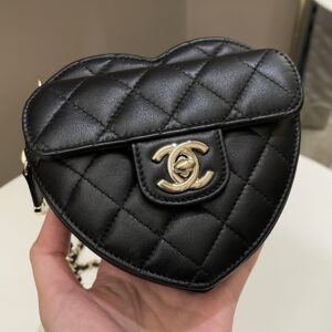 Chanel 22S Heart Bag Black Stiff Lambskin