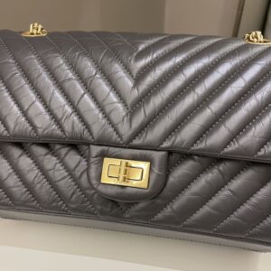 Chanel 2.55 225 Chevron Reissue Double Flap Dark Grey Aged Calfskin