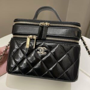 Chanel 22B Top Handle Tall Vanity Black Patent