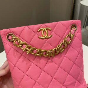 Chanel 23P Drawstring Bucket Bag Pink Stiff Lambskin
