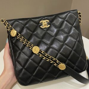 Chanel 22A Twist Your Button Hobo Bag Black Caviar