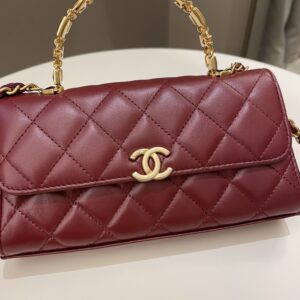 Chanel 22B Quilted Top Handle Flap Chain Burgundy Lambskin