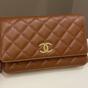 Chanel 23A Cc Quilted Wallet on Chain Tan Brown Stiff Lambskin